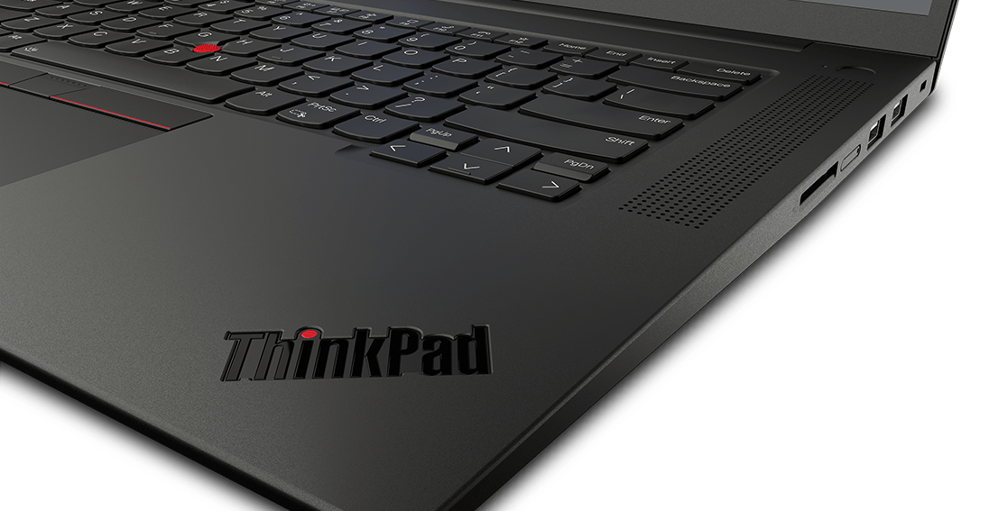 Detail of ThinkPad logo on the keyboard of the Lenovo ThinkPad P1 Gen 4 mobile workstation.